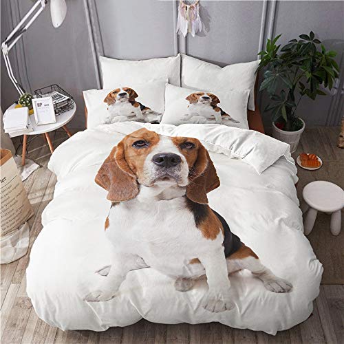 CVSANALA Bettwäsche-Set,Mikrofaser,Gesicht des Beagle-Hundes auf weißem Hintergrund,1 Bettbezug 135x200 + 2 Kopfkissenbezug von CVSANALA