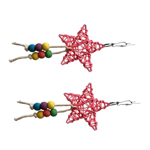 CVUTOVO 2 Stück Papageien Kauspielzeug aus Natürlichem Rattan Vogelkauspielzeug zum Hängen Dekorativer Stern mit Glocke Geeignet für Papageien Sittiche und Kleine Haustiere Fördert von CVUTOVO
