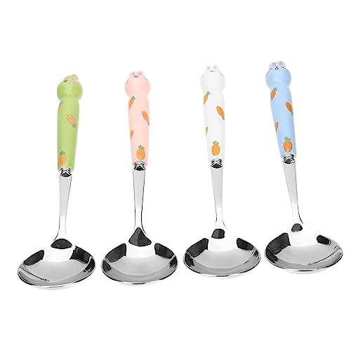 CVUTOVO 4 Stück Teiliges mit Keramikgriff im Niedlichen Hasen Design Multifunktionale Dessert und Kaffeelöffel für Zuhause Weiß Rosa Blau und Grün von CVUTOVO