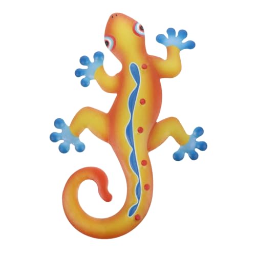 CVUTOVO Metall Gecko Wanddekoration Wandkunst Skulptur Metall Kunsthandwerk für Innen Außen Garten Zaun Dekorationsobjekt Realistische Gestaltung Gelb von CVUTOVO