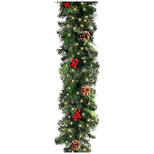 CVZQTE 1,8/2,7 m beleuchtetes Weihnachtslicht mit LED-Licht, Rattan, Beeren, Tannenzapfen, Girlanden, Dekoration für Türen, Bäume, Kamine, Wandbaumlicht von CVZQTE