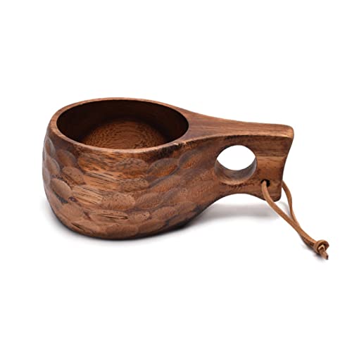 Kuksa Holzbecher für den Außenbereich, 210 ml, Campingbecher, Kaffee, Milch, Tassen, Akazienholz, Trinkgeschirr, Bushcrafts, Artefakt, Küche, Milchbecher für Erwachsene, Geschenk, Holzbecher zum von CVZQTE