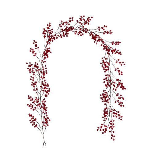 Rote Beeren-Girlande, 150 cm, realistische Burgunderrote Beeren-Girlande für Weihnachten, Winter, Neujahr, Kamin, Türrahmen, Urlaub, Basteldekoration von CVZQTE