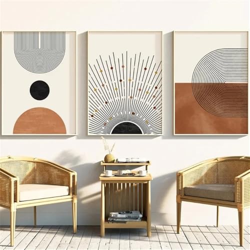 Abstrakte Schwarze Regenbögen Boho-Poster Aus Der Mitte Des Jahrhunderts Wandkunst Neutrale Orangefarbene Geometrische Leinwandmalerei Wohnzimmer-Heim Dekoration - 50x70Cm (20x27 Zoll)x3 (Ungerahmt) von CWBLYZ
