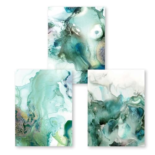 CWBLYZ 3Er-Set Abstrakte Mintgrüne Marmor-Flüssigkeit Wandkunst Bilder Leinwand Malerei Galerie Poster Drucke Interieur für Wohnzimmer Küche Büro Heimdekoration-30 * 40Cm/(12 * 16Zoll) Kein Rahmen von CWBLYZ