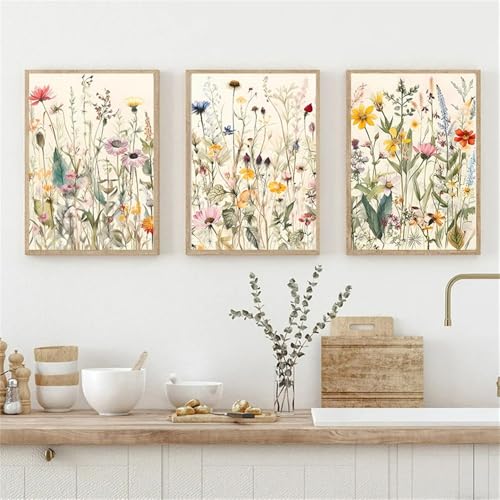 CWBLYZ 3Er-Set Moderne Wildblumen Blätter Botanische Natur Poster Aquarell Leinwandgemälde Wohnzimmer Büro Schlafzimmer Wandkunst Bilder Heim Dekoration-40 * 60Cm (Ohne Rahmen) von CWBLYZ