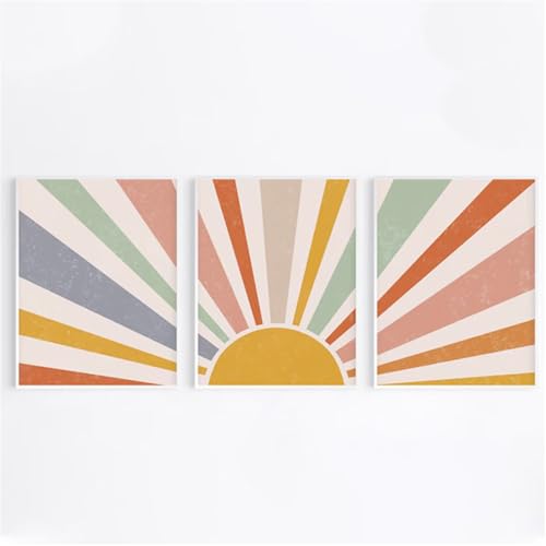 CWBLYZ Kunstposter,3er Set-Boho Abstrakte Bunte Sonne Druck Leinwand Malerei Regenbogen Wand Poster Baby Malerei Poster Schlafzimmer Wohnzimmer Dekoration-40 * 50cm/(16 * 20Zoll) Ungerahmt Druck von CWBLYZ