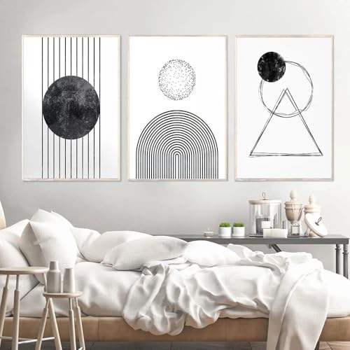 CWBLYZ Leinwanddrucke-3 Stück-Abstraktes Geometrisches Poster Schwarz Weißes Leinwandgemälde Mid Century Kunstdruck Wandbild für Wohnzimmer Küche Büro Zimmer Wohnkultur-50 * 60cm (Ungerahmt) von CWBLYZ