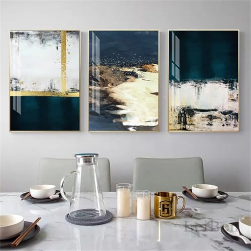 CWBLYZ Leinwanddrucke-3 Stück-Nordische Abstrakte Leinwandmalerei Blaue Wandkunst Poster und Drucke Modernes Wandbild für Wohnzimmer Büro Schlafzimmer Haus Zimmer Dekoration-40 * 60cm (Ungerahmt) von CWBLYZ