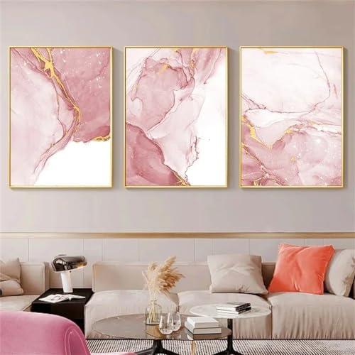 CWBLYZ Set Mit 3 Abstrakten Marmor-Leinwandgemälden Wandkunst Bild Luxuriöses Rosa Goldenes Poster und Druck für Moderne Heim Dekoration Wohnzimmer Küche Büro-40x50Cm/16x20 Zoll (Ohne Rahmen) von CWBLYZ