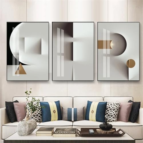 CWBLYZ Wandkunst-3 Bilder Set-Moderne Abstrakte Goldene Stereo Leinwand Malerei Poster Drucken Nordische Wandkunst Schwarz Weiß Bild Wohnzimmer Büro Schlafzimmer Wohnkultur-60 * 90cm (Ungerahmt) von CWBLYZ