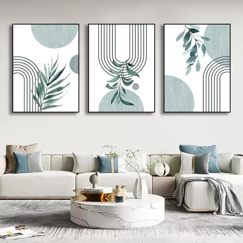 CWBLYZ Wandkunst-3 Bilder Set-Modernes Schlichtes Nordisches Poster Abstrakte Linien Blattgeometrie Leinwandmalerei Wandkunst Poster Wohnzimmer Küche Büro Wohnkultur-60 * 70cm (Ungerahmt) von CWBLYZ