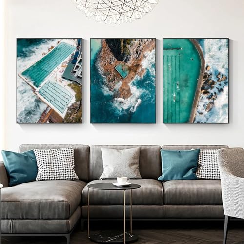 CWBLYZ Wandkunst-3 Bilder Set-Rock Pools Leinwandbild Wandkunst Poster Foto Wandkunstdruck Küsten Wandkunstdruck Wohnzimmer Küche Büro Heim Dekoration-60 * 70cm (Ungerahmt) von CWBLYZ
