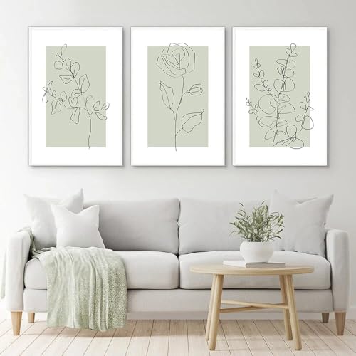 Kunstbilder,3er Bilder Set-Blume Poster Grüne Pflanze Abstrakte Leinwand Malerei Moderne Nordisch Wohnzimmer Büro Innen Wand Kunst Bild Startseite Dekor-60 * 70cm/(24 * 31Zoll) Ungerahmt Druck von CWBLYZ