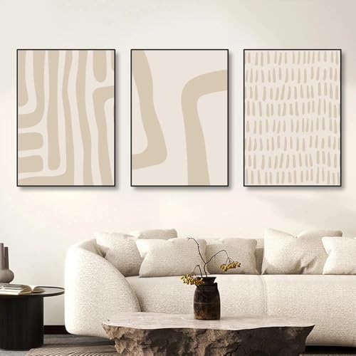 Kunstbilder,3er Bilder Set-Boho Abstrakte Geometrische Mid Century Beige Poster und Drucke Leinwand Malerei Moderne Neutral Wand Kunst Bilder Wohnzimmer Büro Dekor-60*70cm/(24*31Zoll) Ungerahmt Druck von CWBLYZ