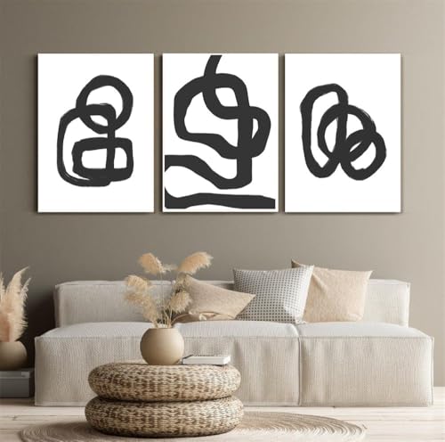 Kunstbilder,3er Bilder Set-Boho Abstrakte Linie Geometrie Wand Kunstdruck Leinwand Malerei Moderne Schwarz Poster Wand Bilder Kunstwerk Wohnzimmer Büro Zimmer Dekor-60*70cm/(24*31Zoll) Ungerahmt Druck von CWBLYZ