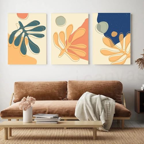 Kunstbilder,3er Bilder Set-Gelb Blau Grün Leinwand Wand Kunst Poster Druck Blätter Abstrakte Pflanze Malerei Nordisch Wohnzimmer Büro Zimmer Hause Dekorative Bilder-60*90cm/(24*35Zoll) Ungerahmt Druck von CWBLYZ