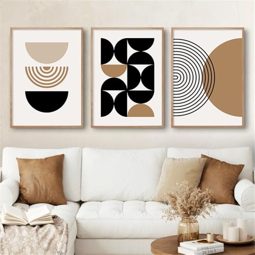 Kunstdrucke,3 Teilig-Abstrakte Geometrische Beige Schwarz Poster Leinwand Malerei Wand Kunstdruck Bilder Wohnzimmer Küche Zimmer Innen Startseite Dekor Kunstwerk-50*60cm/(16*24Zoll) Ungerahmt Druck von CWBLYZ