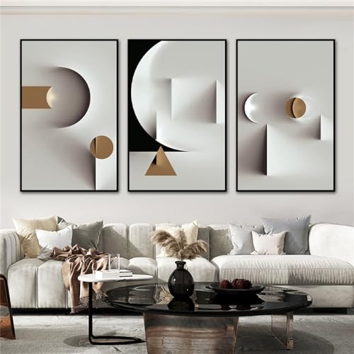 Kunstdrucke,3 Teilig-Geometrische Muster Visuelle Kunst Moderne Abstrakte Leinwand Malerei Poster und Drucke Wand Bilder Wohnzimmer Küche Büro Zu Hause Dekoration-50*70cm/(20*27Zoll) Ungerahmt Druck von CWBLYZ