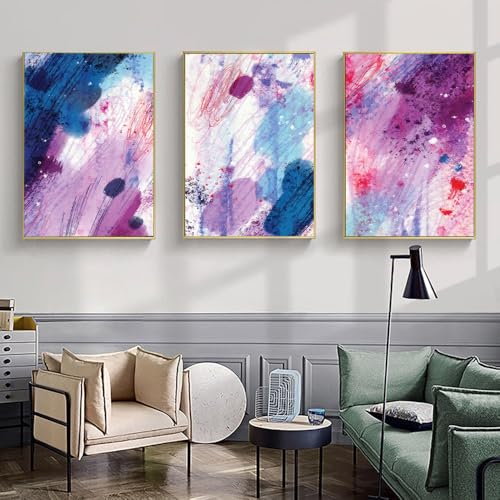 Kunstdrucke,3 Teilig-Lila Abstraktes Poster Moderne Leinwand Malerei Kunstdruck Violett Wandbild Wohnzimmer Büro Schlafzimmer Startseite Zimmer Dekoration Kunstwerk-50*60cm/(16*24Zoll) Ungerahmt Druck von CWBLYZ
