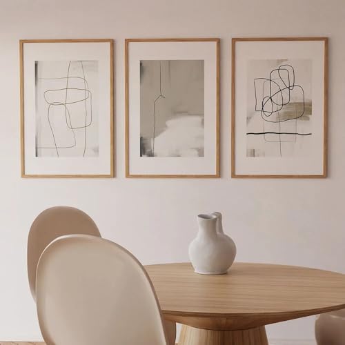 Kunstdrucke,3 Teilig-Modernes Liniengemälde Wanddruck Poster Abstrakt Schwarz Grau Beige Wandkunst Leinwandbild Nordisch Moderne Wohnzimmer Küche Heim Dekoration-50*60cm/(16*24Zoll) Ungerahmt Druck von CWBLYZ