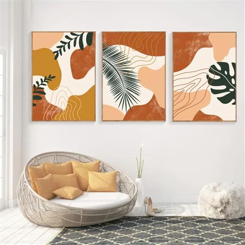 Kunstdrucke,3 Teilig-Nordische Zufällige Formen Abstrakte Geometrie Wandkunst Leinwandmalerei Botanisches Blatt Poster Bild Kunstwerk Druck Wohnzimmer Küche Wohnkultur-50*70cm/(20*27Zoll) Ungerahmt von CWBLYZ