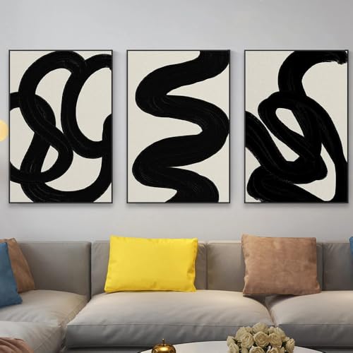 Kunstdrucke 3-Teiliges Poster Mit Illustrationen Abstrakter Formen Beige und Schwarzdrucke Minimalistische Boho-Vintage-Kunst Leinwandgemälde Wohnzimmer Büro Heim Dekoration-40 * 60Cm (Ohne Rahmen) von CWBLYZ