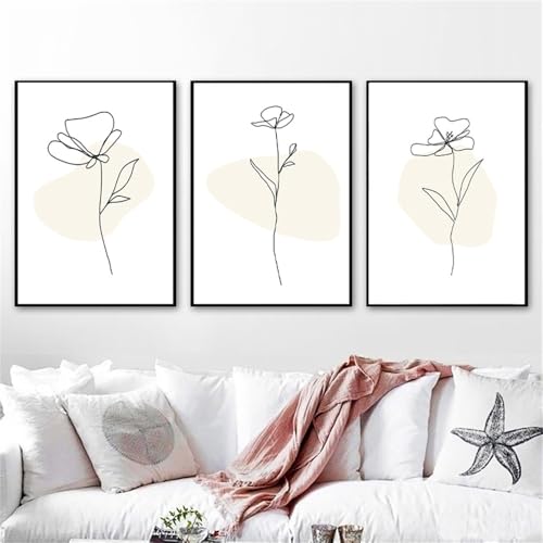 Kunstposter,3er Set-Abstrakte Pflanzen Blumen Strichzeichnung Kunstdrucke Wandkunst Bilder Blumen Leinwand Gemälde Wohnzimmer Küche Büro Haus Zimmer Dekoration-40*50cm/(16*20Zoll) Ungerahmt Druck von CWBLYZ