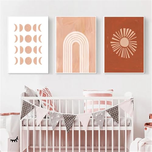 Kunstposter,3er Set-Abstrakte Sonne Mond Baby Kinderzimmer Wand Kunst Boho Regenbogen Leinwand Poster Drucke Cartoon Malerei Kinder Büro Zimmer Bild Baby Dekor-40 * 50cm/(16 * 20Zoll) Ungerahmt Druck von CWBLYZ