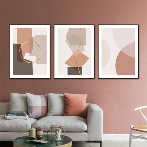 Kunstposter,3er Set-Leinwandbild Modernes Abstraktes Gemälde Geometrische Goldlinie Einfache Wandkunst Bild Poster Druck Wohnzimmer Zuhause Küche Büro Dekoration-40*50cm/(16*20Zoll) Ungerahmt Druck von CWBLYZ