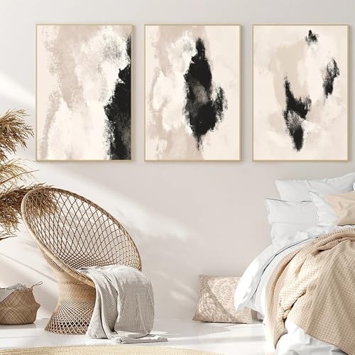 Kunstposter,3er Set-Moderne Abstrakte Beige Schwarz Grau Einfache Poster Wand Kunst Leinwand Gemälde Druck Bild Wohnzimmer Büro Innen Hause Dekoration-40 * 60cm/(16 * 24Zoll) Ungerahmt Druck von CWBLYZ