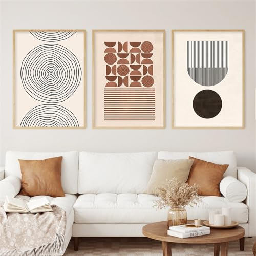 Leinwand Wandkunst-Set von 3-Abstrakte Bunte Geometrie Einfache Beige Poster Wand Kunst Leinwand Malerei Drucke Bilder Wohnzimmer Innen Küche Büro Wohnkultur-40 * 50cm (Ungerahmt) von CWBLYZ