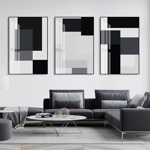 Leinwand Wandkunst-Set von 3-Abstrakte Schwarz Weiß Block Geometrische Leinwand Malerei Wand Kunst Poster Drucken Bilder für Wohnzimmer Küche Büro Startseite Interior Dekoration-40 * 60cm (Ungerahmt) von CWBLYZ