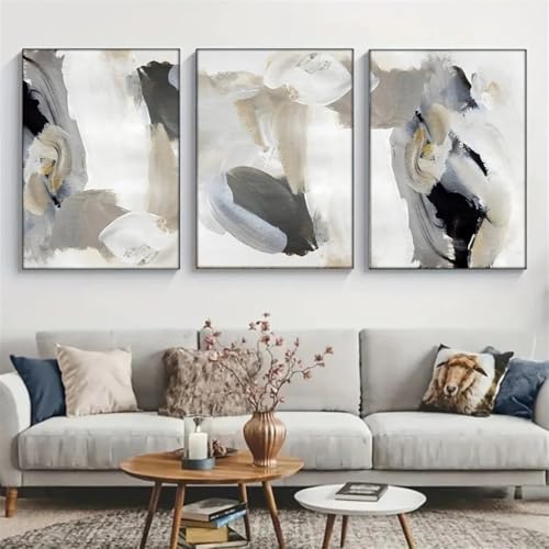 Leinwanddrucke-3 Stück-Abstrakte Pinsel Wirkung Moderne Poster Wand Kunst Leinwand Malerei Drucke Bilder Wohnzimmer Küche Büro Schlafzimmer Innen Hause Dekoration-40 * 60cm (Ungerahmt) von CWBLYZ