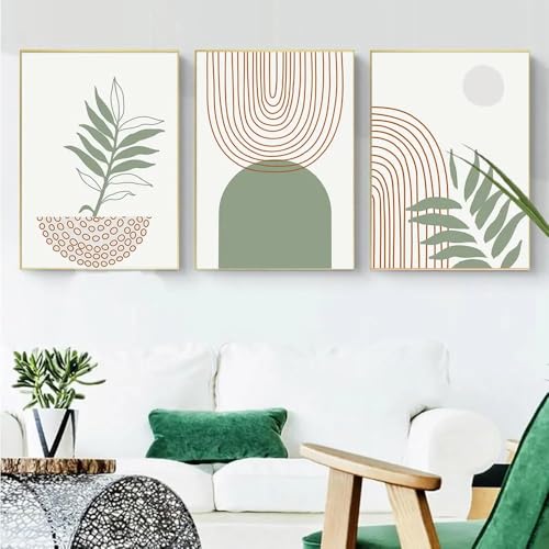 Leinwanddrucke-3 Stück-Abstraktes Regenbogenbogen Boho Poster Grüne Linien Leinwandgemälde Kunstdruck Mit Natürlichen Blättern Nordisches Wandbild Wohnzimmer Küchen Zimmer Dekor-40*60cm (Ungerahmt) Leinwanddrucke-3 Stück-Abstraktes Regenbogenbogen Boho Poster Grüne Linien Leinwandgemälde Kunstdruck Mit Natürlichen Blättern Nordisches Wandbild Wohnzimmer Küchen Zimmer Dekor-40*60cm (Ungerahmt) von CWBLYZ