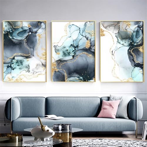 Leinwanddrucke-3 Stück-Blau Schwarz Gold Tinte Abstrakte Galerie Poster Moderne Wand Kunst Leinwand Malerei Druck Bild Wohnzimmer Küche Büro Schlafzimmer Startseite Wand Dekor-50 * 60cm (Ungerahmt) Leinwanddrucke-3 Stück-Blau Schwarz Gold Tinte Abstrakte Galerie Poster Moderne Wand Kunst Leinwand Malerei Druck Bild Wohnzimmer Küche Büro Schlafzimmer Startseite Wand Dekor-50 * 60cm (Ungerahmt) von CWBLYZ