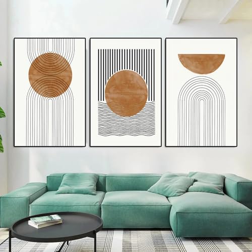Leinwanddrucke-3 Stück-Böhmischer Abstrakter Druck Geometrische Linien Poster und Druckbare Vintage Leinwandmalerei Wandkunst für Wohnzimmer Büro Zuhause Zimmer Dekoration-50*60cm (Ungerahmt) von CWBLYZ