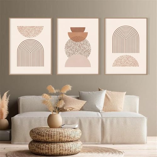 Leinwanddrucke-3 Stück-Boho Abstrakte Geometrie Linie Nordisch Poster und Druck Mid Century Wand Kunst Leinwand Malerei Wand Bilder Wohnzimmer Büro Hause Dececor-50 * 60cm (Ungerahmt) von CWBLYZ