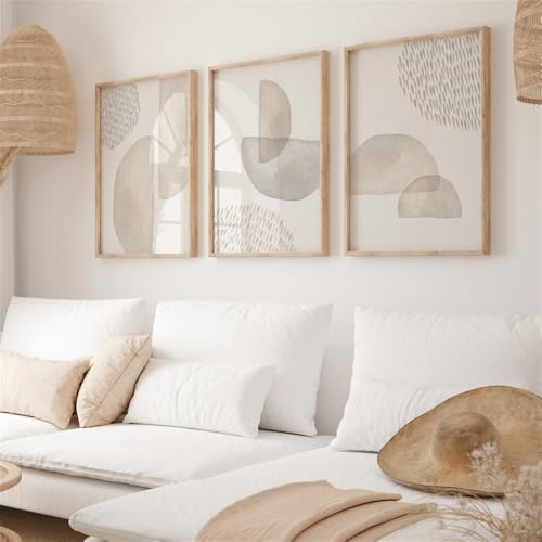 Leinwanddrucke-3 Stück-Boho Abstrakte Geometrische Beige Rosa Aquarell Poster Moderne Wand Kunst Leinwand Malerei Druck Bild Wohnzimmer Küche Büro Hause Dekoration-50 * 60cm (Ungerahmt) von CWBLYZ