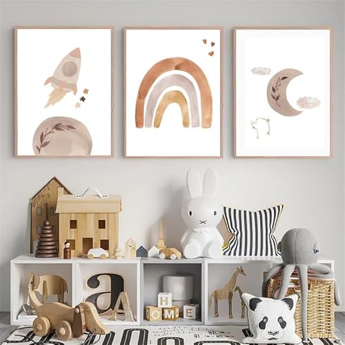 Leinwanddrucke-3 Stück-Cartoon Rakete Mond Sonne Regenbogen Planeten Wand Kunst Leinwand Malerei Nordisch Poster und Drucke Wand Bilder Wohnzimmer Büro Schlafzimmer Zimmer Dekor-50 * 60cm (Ungerahmt) Leinwanddrucke-3 Stück-Cartoon Rakete Mond Sonne Regenbogen Planeten Wand Kunst Leinwand Malerei Nordisch Poster und Drucke Wand Bilder Wohnzimmer Büro Schlafzimmer Zimmer Dekor-50 * 60cm (Ungerahmt) von CWBLYZ