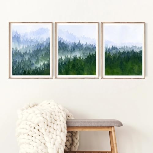 Leinwanddrucke-3 Stück-Nebligen Wald Wand Kunst Leinwand Malerei Skandinavischen Poster und Druck Natur Landschaft Nordisch Bild Moderne Wohnzimmer Büro Wohnkultur-40 * 60cm (Ungerahmt) von CWBLYZ