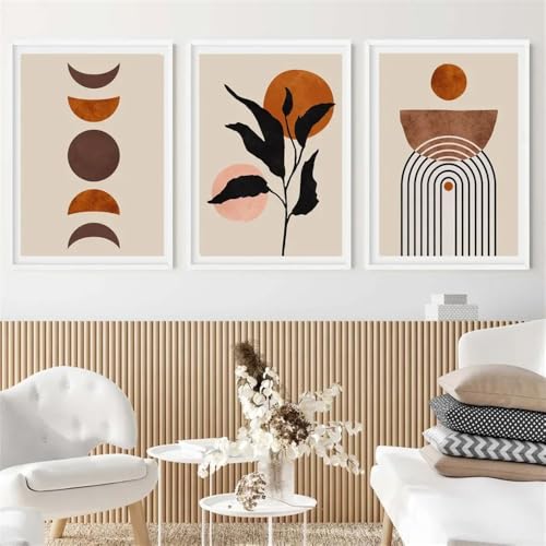 Leinwanddrucke-3 Stück-Sonne Vögel Blätter Geometrie Abstrakte Boho Wand Kunst Leinwand Malerei Nordisch Poster und Drucke Wand Bilder für Wohnzimmer Büro Zimmer Dekor-50 * 60cm (Ungerahmt) von CWBLYZ