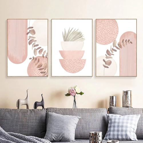 Wandkunst-3 Bilder Set-Abstrakte Blush Pink Kunst Formen Druck Boho Wand Kunst Leinwand Malerei Moderne Nordische Poster Minimalistisch für Wohnzimmer Wand Dekor Kunstwerk-60 * 70cm (Ungerahmt) von CWBLYZ