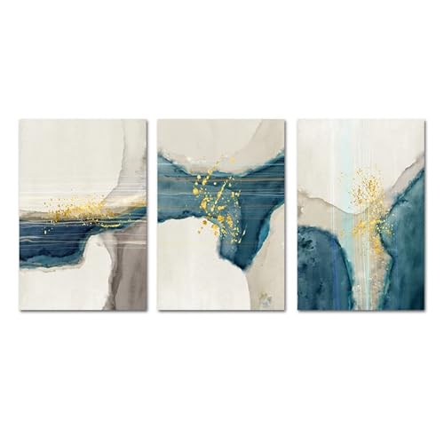 Wandkunst-3 Bilder Set-Abstrakte Kunstdrucke Luxuriöses Goldfolien Fluss Poster Nordisches Leinwandbild Kunstwerk für Wandkunst Wohnzimmer Küche Büro Zuhause Zimmer Dekoration-60*90cm (Ungerahmt) von CWBLYZ