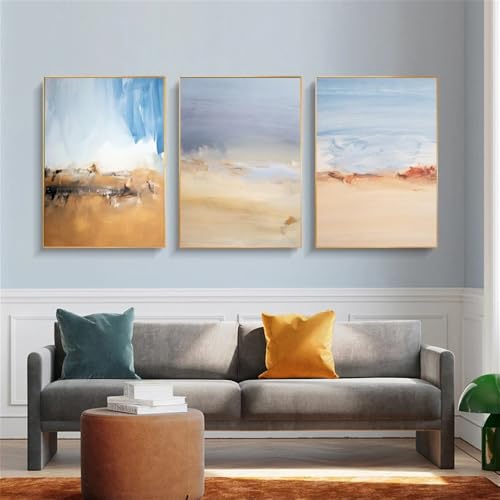 Wandkunst-3 Bilder Set-Abstrakte Meereslandschaft Poster Leinwand Gemälde und Druck Wand Kunst Bilder für Wohnzimmer Küche Büro Zimmer Startseite Dekoration Kunstwerk-60 * 90cm (Ungerahmt) von CWBLYZ