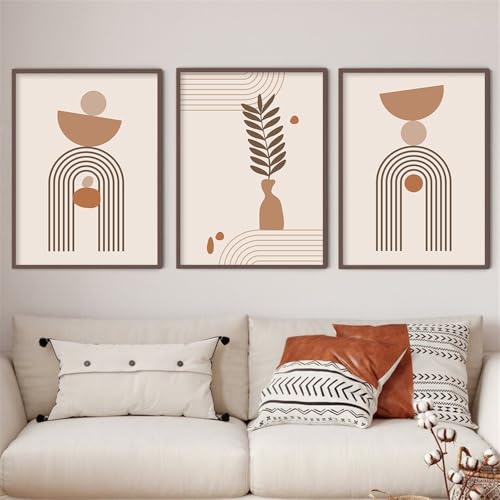 Wandkunst-3 Bilder Set-Abstraktes Beiges Geometrisches Gelbes Schwarzes Linienplakat Böhmisches Wandbild Malerei Druckgrafik Bild Wohnzimmer Startseite Küche Büro Dekoration-60*70cm (Ungerahmt) von CWBLYZ