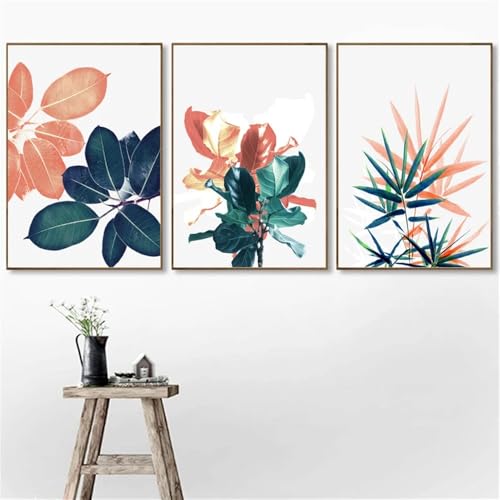 Wandkunst-3 Bilder Set-Minimalistisches Poster Abstraktes Blatt Wandkunst Pflanzenbilder Sonnenblumen Leinwandmalerei Wandbilder für Wohnzimmer Küche Büro Zimmer Dekoration-60*90cm (Ungerahmt) von CWBLYZ