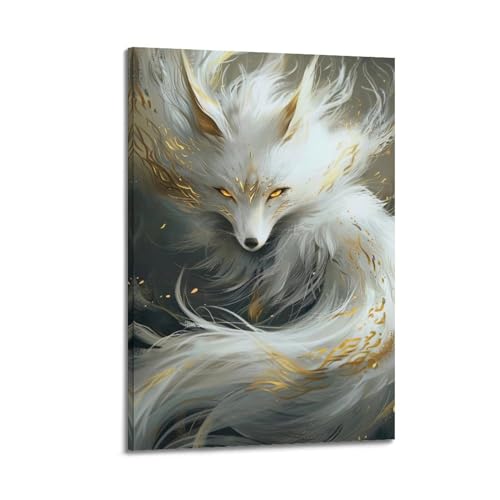 Tier-Kunstwerk-Poster, weißer Fuchs mit goldenen Augen, dekorative Leinwand, Familienschlafzimmer, Kunstwerk, Bild, Gemälde, 40 x 60 cm von CWBUFD