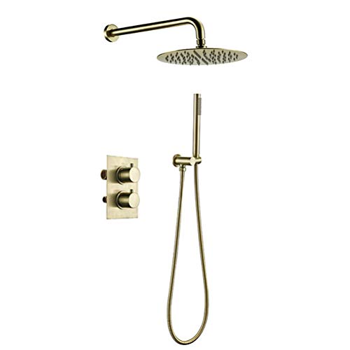 CWCQGH Badezimmer-Duscharmatur, gebürstetes Gold, Duschset, 2 Griffe, Umsteller, Thermostatsteuerung, Mischventil, Duschset, 10 Zoll,Gold-10inch CWCQGH Badezimmer-Duscharmatur, gebürstetes Gold, Duschset, 2 Griffe, Umsteller, Thermostatsteuerung, Mischventil, Duschset, 10 Zoll,Gold-10inch von CWCQGH