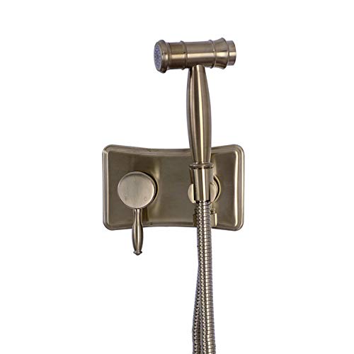 CWCQGH Bidet-Sprüharmatur-Set mit kaltem und heißem Wasser, Hand-WC-Bidet-Zubehör aus Messing, Drucksprüher, Wandmontage, tragbares Duschsprühset für Stoffwindelwaschmaschinen,Brushed Nickel von CWCQGH